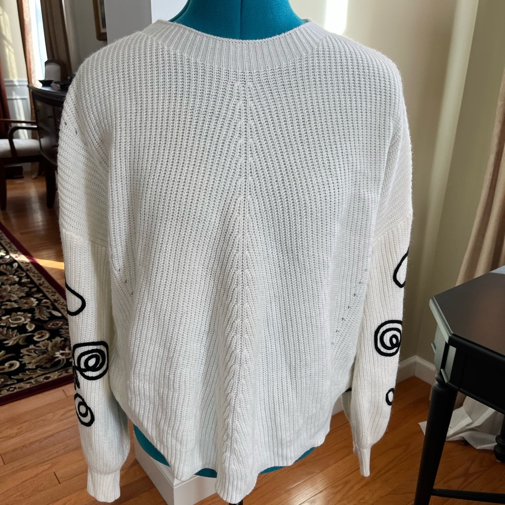 White Sweater with Black Doodle Design